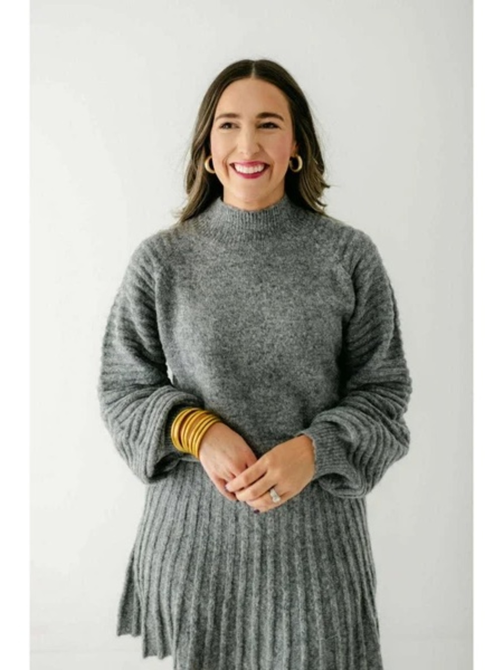 Sofie the Label Grey Ribbed Mock Neck Women's Sweater